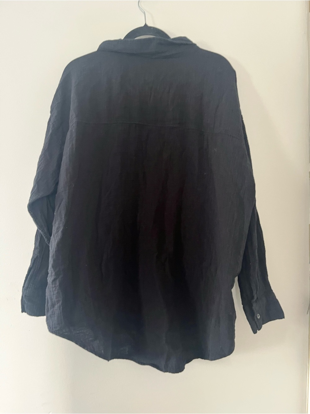 100% Cotton Gauze Button Down Top XL Black Euro Summer Minimalist Beach - Picture 5 of 6